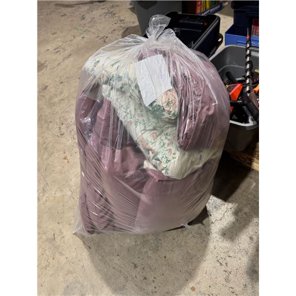 Queen, sheets, and throw pillows