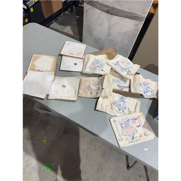 Days of the week, tea towels, and other vintage linens