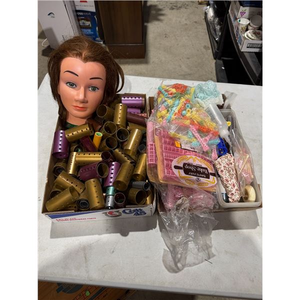 Vintage hair, curlers, and rods and head