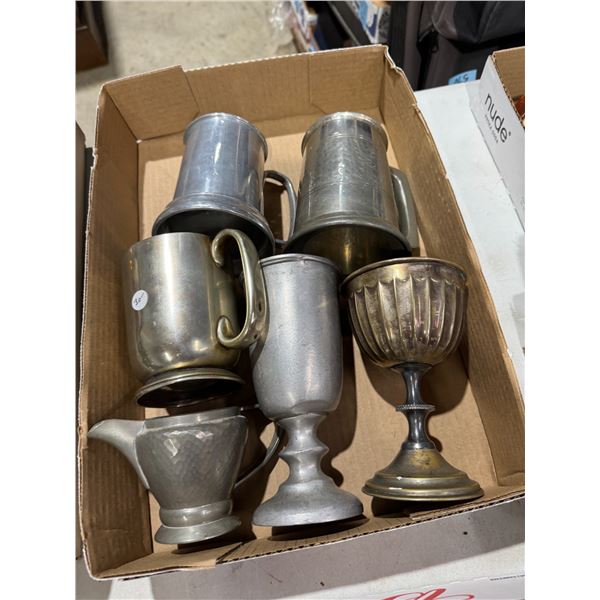 Assorted  drinking items, mugs and goblet?