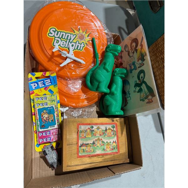 Frisbees dinosaur drinking cups Pezz candy deckles