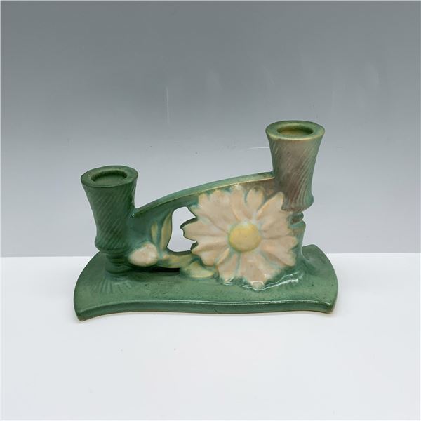 Roseville Pottery Green Peony Double Candle Holder