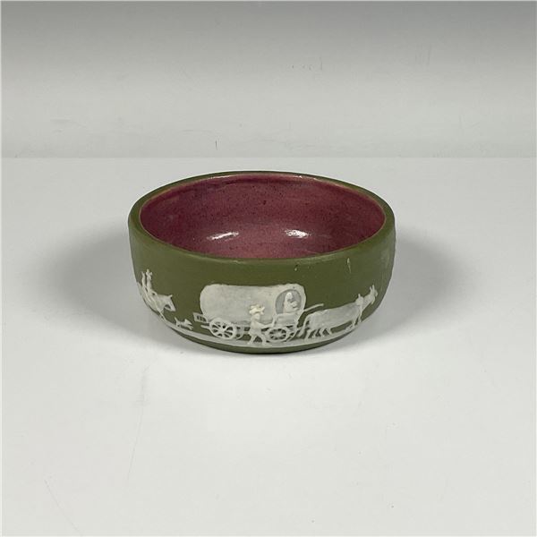 Vintage Pisgah Forest Pottery Cameo Bowl, Western Scene