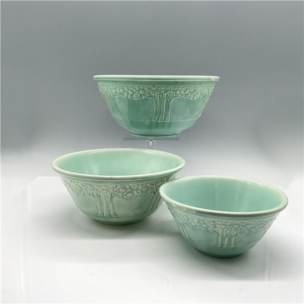3pc Vintage Homer Laughlin Pottery Aqua Blue Bowl Set