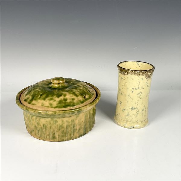 2pc Vintage Salt Glazed Stoneware Covered Casserole and Vase