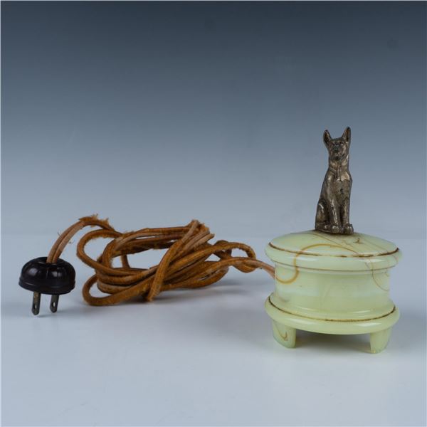 Antique Sound/Light Decorative Shepherd Dog Green Marble