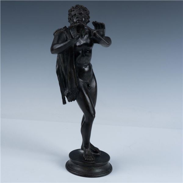 Original Grand Tour Bronze Nude Statue, Pan Playing Music