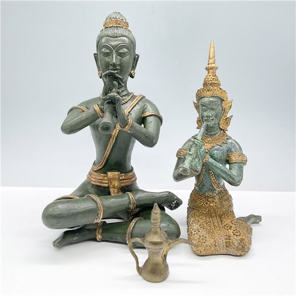 3pc Thai Buddhist Bronze Figurines, Gilded