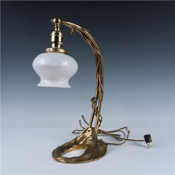 Art Nouveau Branch & Leaf Brass Table Lamp