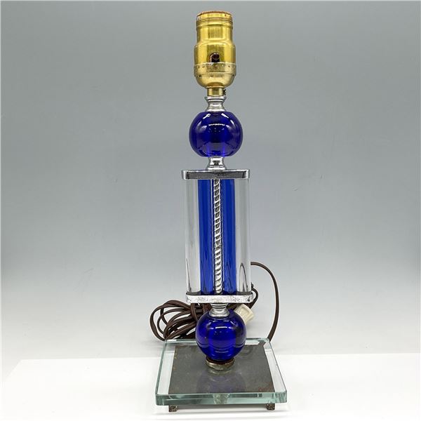 Mid Century Modern Glass, Chrome & Metal Table Lamp