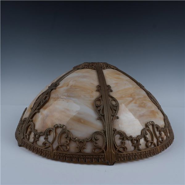Art Deco Caramel Slag Glass Panel Filigree Lampshade