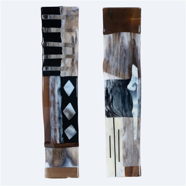 2pc Modernistic Wavy Art Glass Wall Hangings