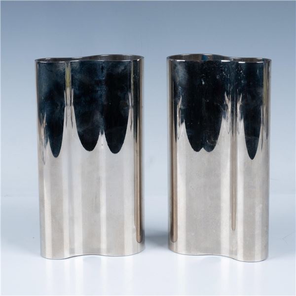 Pair of 2 Philippi Curved Minimalist Stainless Steel Vases