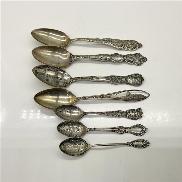 7pc Sterling Silver Souvenir Spoon Grouping