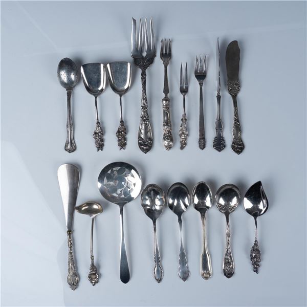 17pc Unique Silverplate Serving Utensils, One Sterling