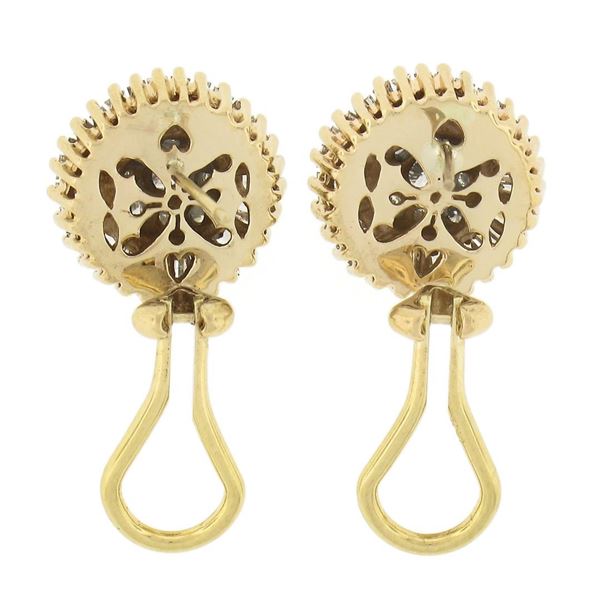 14k Yellow Gold 2.05 ctw Round Diamond Cluster Stud Omega Earrings & Baguette Ha