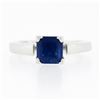 Image 4 : Vintage Platinum 1.05 ctw Square Step Cut Prong Set Sapphire Solitaire Ring