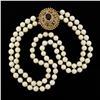 Image 6 : Vintage 14K Gold Garnet & Seed Beaded Clasp Dual Strand 7.4-7.8mm Pearl Necklace