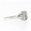 Image 5 : Vintage 14K White Gold 1.32 ctw Round Aquamarine Solitaire Open Filigree Work Ri