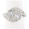 Image 1 : Vintage Platinum 1.66 ctw Old European Cut Dual Diamond Bypass Ring w/ Accents