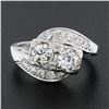 Image 2 : Vintage Platinum 1.66 ctw Old European Cut Dual Diamond Bypass Ring w/ Accents