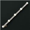 Image 2 : Antique Edwardian French 18k Gold & Platinum 0.80 ctw Diamond Pearl Bar Pin Broo
