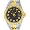 Image 1 : Rolex Ladies Quickset Two Tone Black Diamond Lugs Datejust Wristwatch