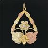Image 2 : Black Hills 10k Multi Tone Gold Round Diamond Cut Textured Grape Leaf Pendant