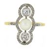 Image 4 : Antique Edwardian 14K Gold & Platinum European Diamond & 5.9mm Pearl Dinner Ring