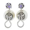 Image 6 : Vintage 18k White Gold Large 14mm White Pearl Round Amethyst Drop Omega Earrings