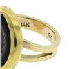Image 9 : 14k Gold Round Carved Black Mother Of Pearl w/ Cabochon Carnelian Button Ring