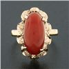 Image 2 : Vintage 18K Rosy Yellow Gold Oval Cabochon Cut Red Coral Textured Cocktail Ring