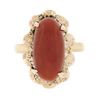 Image 4 : Vintage 18K Rosy Yellow Gold Oval Cabochon Cut Red Coral Textured Cocktail Ring