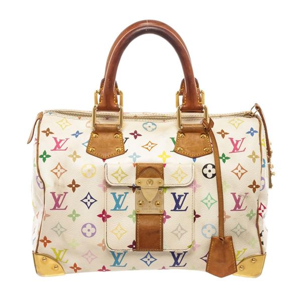 Louis Vuitton White Multicolor Monogram Leather Speedy 30 Satchel Bag