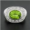 Image 2 : 18k White Gold 4.11 ctw Oval Peridot & Pave Diamond Matte Hammered Cocktail Ring