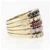 Image 5 : Vintage 14k Gold Round Ruby Sapphire Diamond Opal Pearl 5 Band Harem Stack Ring