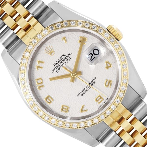 Rolex 36MM Factory Cream Arabic Dial Diamond Bezel Datejust With Hidden Clasp Ju