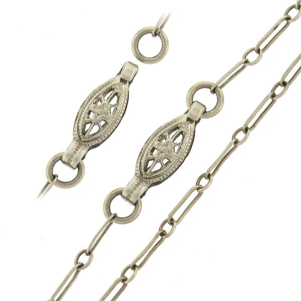 Antique Art Deco 14k Tri Color Gold Marquise Garnet Filigree Pendant Necklace