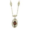 Image 2 : Antique Art Deco 14k Tri Color Gold Marquise Garnet Filigree Pendant Necklace