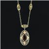 Image 6 : Antique Art Deco 14k Tri Color Gold Marquise Garnet Filigree Pendant Necklace