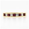 Image 4 : 18K Gold 0.88 ctw Alternating Square Step Cut Ruby & Diamond Channel Set Band Ri