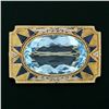 Image 4 : Antique Edwardian 18K Gold Large Oval Triangular Blue Stone & Diamond Brooch Pin
