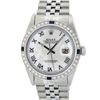 Image 2 : Rolex Mens Stainless Steel White Roman 36MM Diamond And Sapphire Datejust Wristw