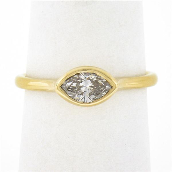 NEW 14k Yellow Gold 0.53 ctw Marquise Bezel Diamond Solitaire Petite Simple Ring