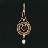 Image 3 : Antique Victorian 10K TT Gold Red Stone & Pearl Dangle Filigree Lavalier Pendant