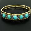 Image 5 : Vintage 14K Yellow Gold Sapphire & Turquoise Twisted Wire Open Bangle Bracelet