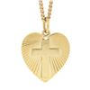 Image 2 : Vintage 14k Gold Polished Cross on Fluted Heart Pendant w/ 16.5 Curb Link Chain