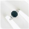 Image 4 : Platinum GIA Octagonal Greenish Blue NO HEAT Sapphire & Diamond 3 Stone Ring