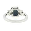 Image 8 : Platinum GIA Octagonal Greenish Blue NO HEAT Sapphire & Diamond 3 Stone Ring
