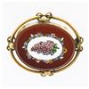 Image 1 : Antique 10k Gold Micro Mosaic Grape Scene Carnelian & Tube Frame Oval Pin Brooch